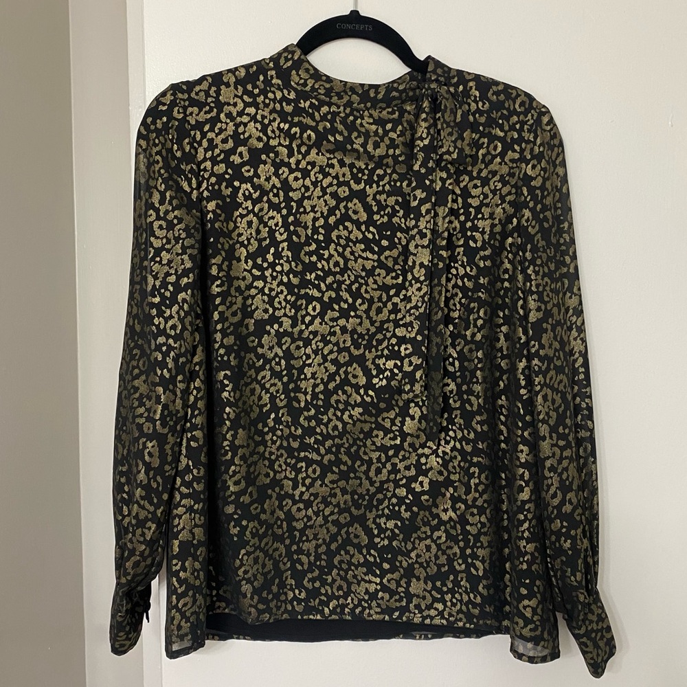 Cupcakes & Cashmere Clarisse Leopard-Print Metallic Chiffon Blouse